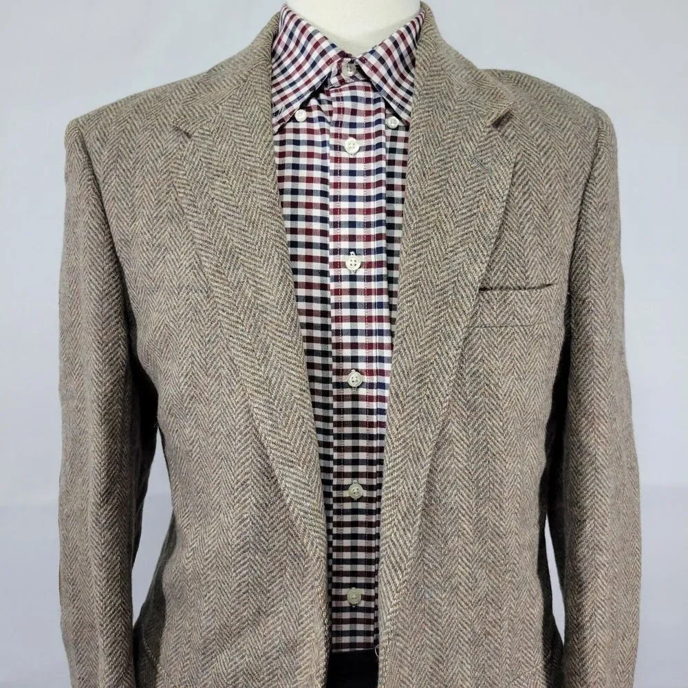 VTG Farah Men's Tweed‎ Sport Coat Blazer Two Button Herringbone Wool Size 42L